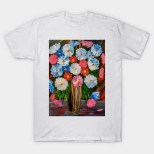 Stunning bouquet of mixed abstract flowers in a vintage gold vase T-Shirt